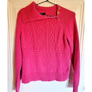 CHAPS Women’s Petites PL Sweater Long Sleeve Cable Turtleneck Pink 100% Cotton